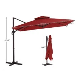 10 Ft. X 10 Ft. Square Two-Tier Top Rotation Outdoor Cantilever Patio Umbrella With Cover In Red -Jearey jearey cantilever umbrellas lk10fx red 44 1000