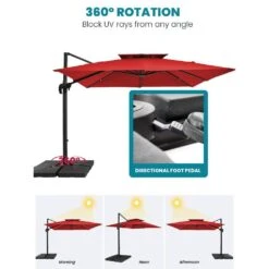10 Ft. X 10 Ft. Square Two-Tier Top Rotation Outdoor Cantilever Patio Umbrella With Cover In Red -Jearey jearey cantilever umbrellas lk10fx red 66 1000