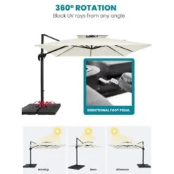 10 Ft. X 10 Ft. Square 2-Tier Top Rotation Outdoor Cantilever Patio Umbrella With Cover In White -Jearey jearey cantilever umbrellas lk10fx white 4f 1000