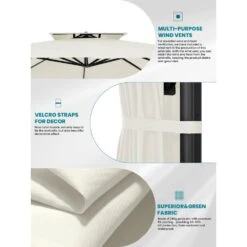 10 Ft. X 10 Ft. Square 2-Tier Top Rotation Outdoor Cantilever Patio Umbrella With Cover In White -Jearey jearey cantilever umbrellas lk10fx white fa 1000