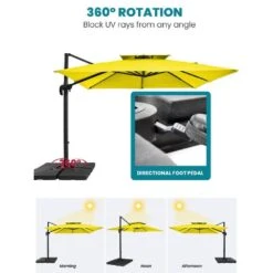 10 Ft. X 10 Ft. Square 2-Tier Top Rotation Outdoor Cantilever Patio Umbrella With Cover In Yellow -Jearey jearey cantilever umbrellas lk10fx yellow c3 1000