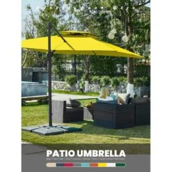 10 Ft. X 10 Ft. Square 2-Tier Top Rotation Outdoor Cantilever Patio Umbrella With Cover In Yellow -Jearey jearey cantilever umbrellas lk10fx yellow d4 1000
