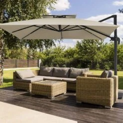11 Ft. X 11 Ft. Square Two-Tier Top Rotation Outdoor Cantilever Patio Umbrella With Cover In Beige