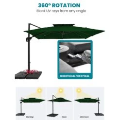 11 Ft. X 11 Ft. Square Two-Tier Top Rotation Outdoor Cantilever Patio Umbrella With Cover In Green -Jearey jearey cantilever umbrellas lk11fx dg 1f 1000