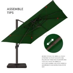 11 Ft. X 11 Ft. Square Two-Tier Top Rotation Outdoor Cantilever Patio Umbrella With Cover In Green -Jearey jearey cantilever umbrellas lk11fx dg 44 1000