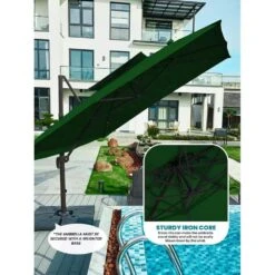 11 Ft. X 11 Ft. Square Two-Tier Top Rotation Outdoor Cantilever Patio Umbrella With Cover In Green -Jearey jearey cantilever umbrellas lk11fx dg 4f 1000