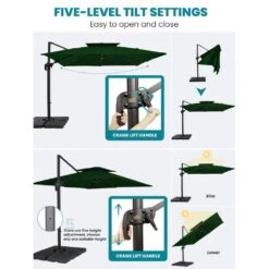 11 Ft. X 11 Ft. Square Two-Tier Top Rotation Outdoor Cantilever Patio Umbrella With Cover In Green -Jearey jearey cantilever umbrellas lk11fx dg c3 1000