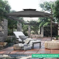 11 Ft. X 11 Ft. Square Two-Tier Top Rotation Outdoor Cantilever Patio Umbrella With Cover In Grey -Jearey jearey cantilever umbrellas lk11fx grey e1 1000