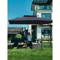 11 Ft. X 11 Ft. Square Two-Tier Top Rotation Outdoor Cantilever Patio Umbrella With Cover In Navy -Jearey jearey cantilever umbrellas lk11fx navy 31 1000