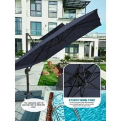 11 Ft. X 11 Ft. Square Two-Tier Top Rotation Outdoor Cantilever Patio Umbrella With Cover In Navy -Jearey jearey cantilever umbrellas lk11fx navy 77 1000
