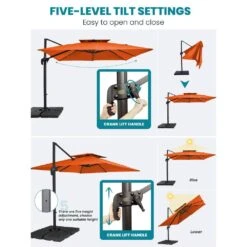11 Ft. X 11 Ft. Square Two-Tier Top Rotation Outdoor Cantilever Patio Umbrella With Cover In Orange -Jearey jearey cantilever umbrellas lk11fx oange 40 1000