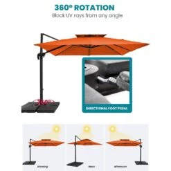11 Ft. X 11 Ft. Square Two-Tier Top Rotation Outdoor Cantilever Patio Umbrella With Cover In Orange -Jearey jearey cantilever umbrellas lk11fx oange 66 1000