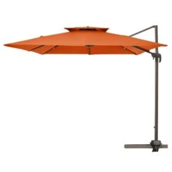11 Ft. X 11 Ft. Square Two-Tier Top Rotation Outdoor Cantilever Patio Umbrella With Cover In Orange -Jearey jearey cantilever umbrellas lk11fx oange c3 1000