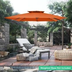 11 Ft. X 11 Ft. Square Two-Tier Top Rotation Outdoor Cantilever Patio Umbrella With Cover In Orange -Jearey jearey cantilever umbrellas lk11fx oange e1 1000