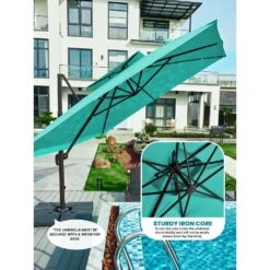 11 Ft. X 11 Ft. Square Two-Tier Top Rotation Outdoor Cantilever Patio Umbrella With Cover In Peacock Blue -Jearey jearey cantilever umbrellas lk11fx pb 77 1000