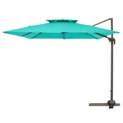 11 Ft. X 11 Ft. Square Two-Tier Top Rotation Outdoor Cantilever Patio Umbrella With Cover In Peacock Blue -Jearey jearey cantilever umbrellas lk11fx pb c3 1000