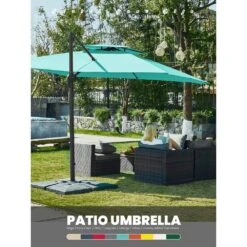 11 Ft. X 11 Ft. Square Two-Tier Top Rotation Outdoor Cantilever Patio Umbrella With Cover In Peacock Blue -Jearey jearey cantilever umbrellas lk11fx pb d4 1000