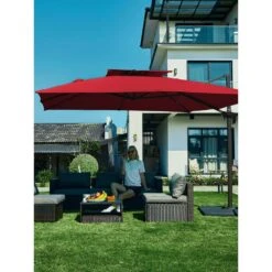 11 Ft. X 11 Ft. Square Two-Tier Top Rotation Outdoor Cantilever Patio Umbrella With Cover In Red -Jearey jearey cantilever umbrellas lk11fx red 31 1000