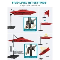 11 Ft. X 11 Ft. Square Two-Tier Top Rotation Outdoor Cantilever Patio Umbrella With Cover In Red -Jearey jearey cantilever umbrellas lk11fx red 40 1000