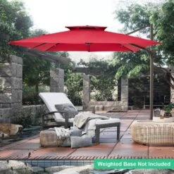 11 Ft. X 11 Ft. Square Two-Tier Top Rotation Outdoor Cantilever Patio Umbrella With Cover In Red -Jearey jearey cantilever umbrellas lk11fx red e1 1000