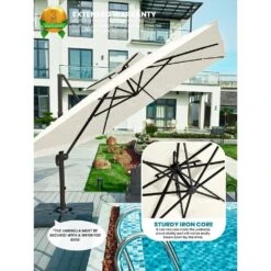 11 Ft. X 11 Ft. Square Two-Tier Top Rotation Outdoor Cantilever Patio Umbrella With Cover In Whisper White -Jearey jearey cantilever umbrellas lk11fx ww 44 1000