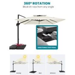 11 Ft. X 11 Ft. Square Two-Tier Top Rotation Outdoor Cantilever Patio Umbrella With Cover In Whisper White -Jearey jearey cantilever umbrellas lk11fx ww 4f 1000