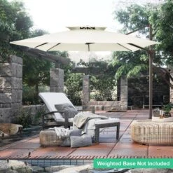 11 Ft. X 11 Ft. Square Two-Tier Top Rotation Outdoor Cantilever Patio Umbrella With Cover In Whisper White -Jearey jearey cantilever umbrellas lk11fx ww e1 1000