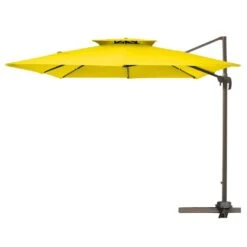 11 Ft. X 11 Ft. Square Two-Tier Top Rotation Outdoor Cantilever Patio Umbrella With Cover In Yellow -Jearey jearey cantilever umbrellas lk11fx yellow 40 1000