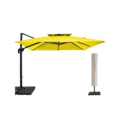 11 Ft. X 11 Ft. Square Two-Tier Top Rotation Outdoor Cantilever Patio Umbrella With Cover In Yellow -Jearey jearey cantilever umbrellas lk11fx yellow 44 1000