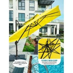 11 Ft. X 11 Ft. Square Two-Tier Top Rotation Outdoor Cantilever Patio Umbrella With Cover In Yellow -Jearey jearey cantilever umbrellas lk11fx yellow 4f 1000