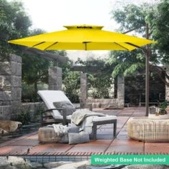 11 Ft. X 11 Ft. Square Two-Tier Top Rotation Outdoor Cantilever Patio Umbrella With Cover In Yellow -Jearey jearey cantilever umbrellas lk11fx yellow e1 1000