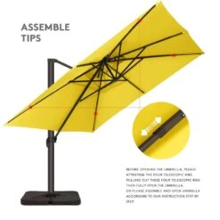 11 Ft. X 11 Ft. Square Two-Tier Top Rotation Outdoor Cantilever Patio Umbrella With Cover In Yellow -Jearey jearey cantilever umbrellas lk11fx yellow fa 1000
