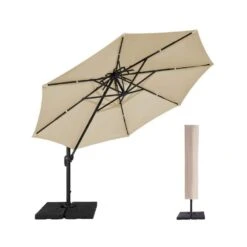12 Ft. Aluminum 360-Degree Rotation Cantilever Patio Umbrella With Cover In Beige 13 12 Ft. Aluminum 360-Degree Rotation Cantilever Patio Umbrella With Cover In Beige -Jearey jearey cantilever umbrellas lk12 beige 40 1000