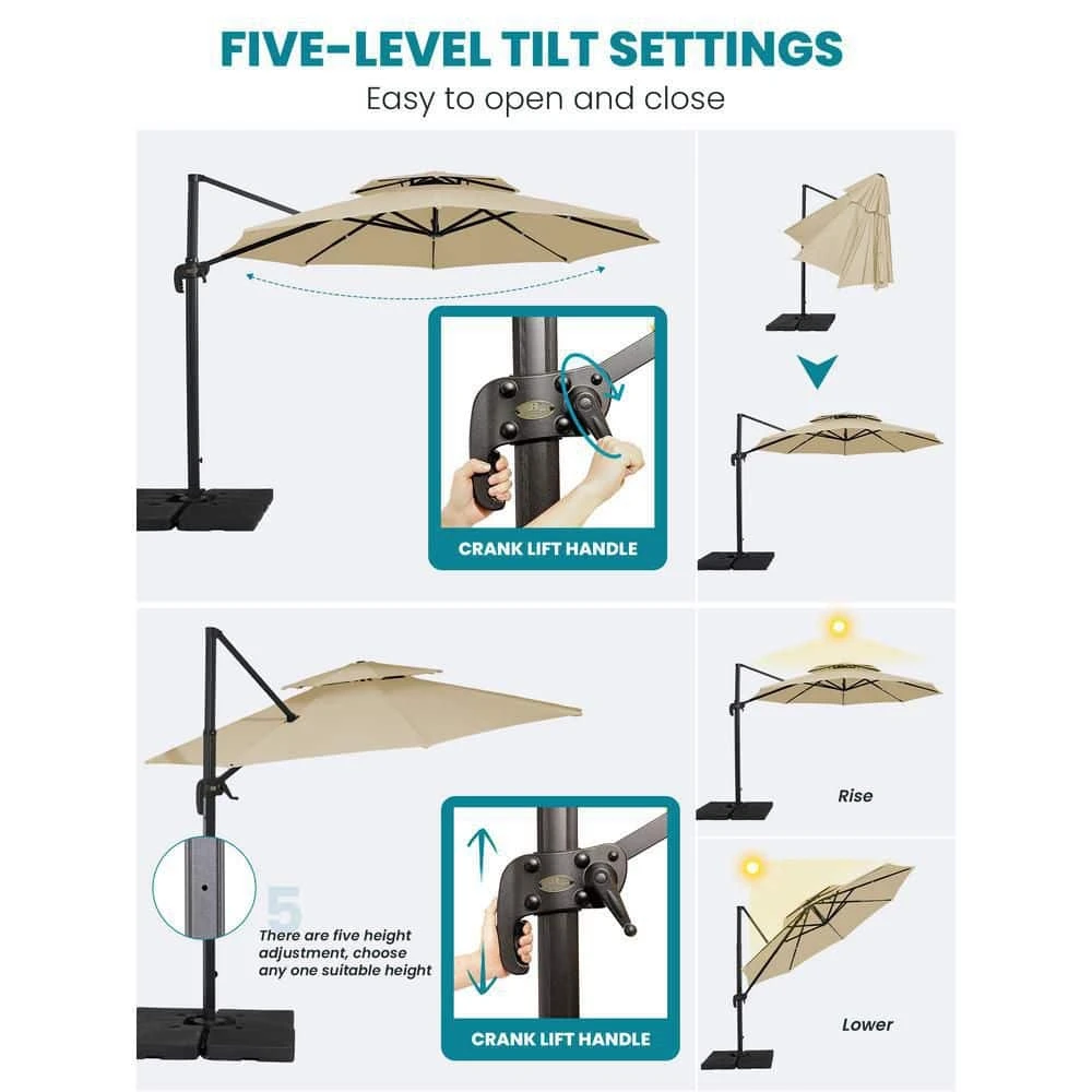 12 Ft. Aluminum 360-Degree Rotation Cantilever Patio Umbrella With Cover In Beige 9 12 Ft. Aluminum 360-Degree Rotation Cantilever Patio Umbrella With Cover In Beige - Image 9
