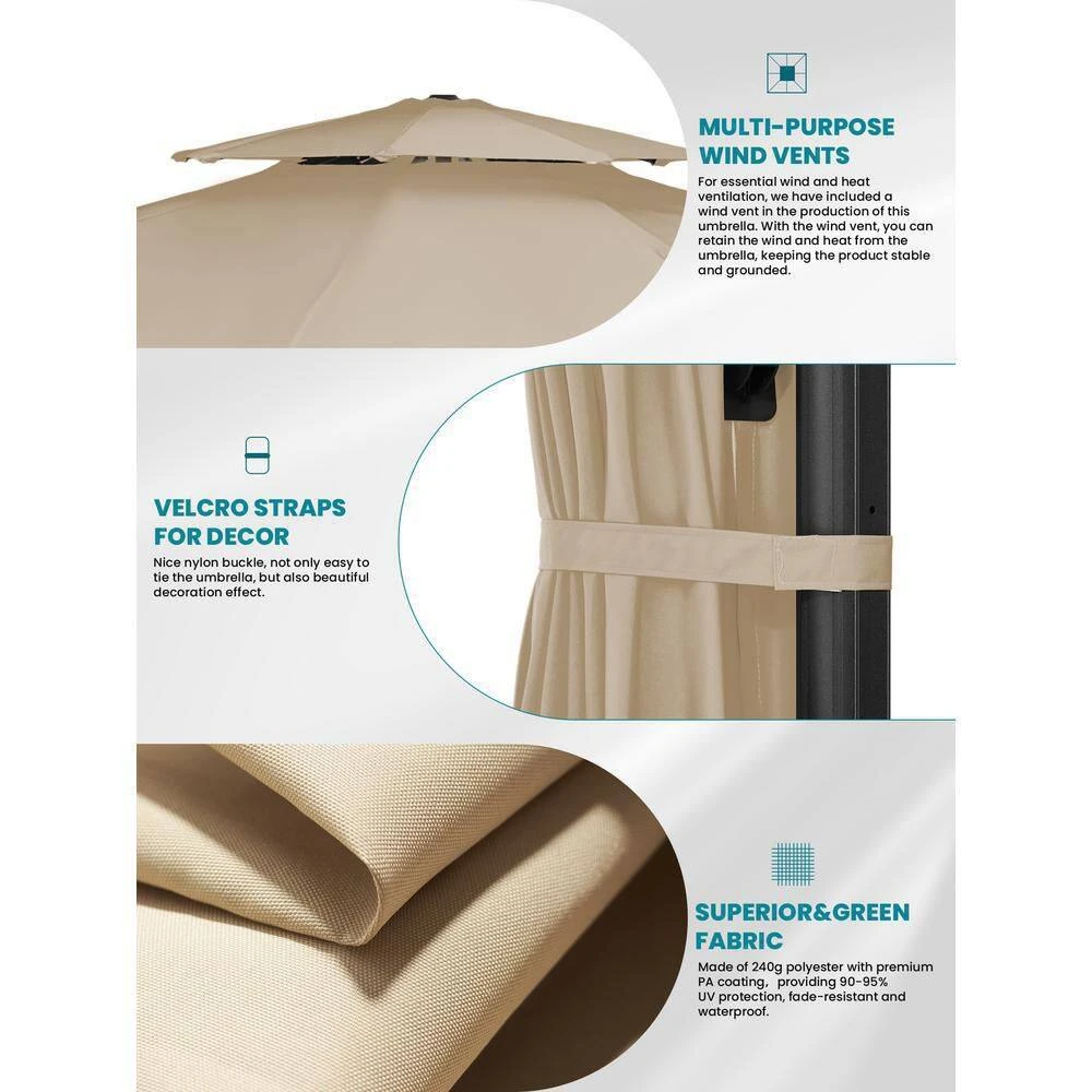 12 Ft. Aluminum 360-Degree Rotation Cantilever Patio Umbrella With Cover In Beige 4 12 Ft. Aluminum 360-Degree Rotation Cantilever Patio Umbrella With Cover In Beige - Image 4