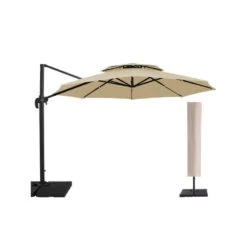 12 Ft. Aluminum 360-Degree Rotation Cantilever Patio Umbrella With Cover In Beige 20 12 Ft. Aluminum 360-Degree Rotation Cantilever Patio Umbrella With Cover In Beige -Jearey jearey cantilever umbrellas lk12 beige d4 1000