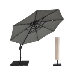 12 Ft. Aluminum 360-Degree Rotation Cantilever Patio Umbrella With Cover In Gray -Jearey jearey cantilever umbrellas lk12 gray 40 1000