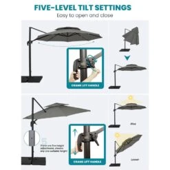 12 Ft. Aluminum 360-Degree Rotation Cantilever Patio Umbrella With Cover In Gray -Jearey jearey cantilever umbrellas lk12 gray 76 1000
