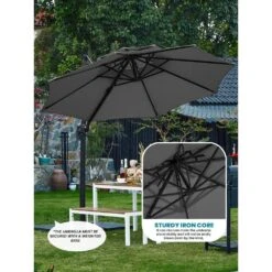 12 Ft. Aluminum 360-Degree Rotation Cantilever Patio Umbrella With Cover In Gray -Jearey jearey cantilever umbrellas lk12 gray d4 1000