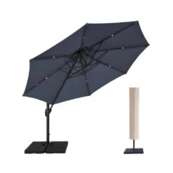12 Ft. Aluminum 360-Degree Rotation Cantilever Patio Umbrella With Cover In Navy -Jearey jearey cantilever umbrellas lk12 navy 40 1000