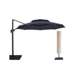 12 Ft. Aluminum 360-Degree Rotation Cantilever Patio Umbrella With Cover In Navy -Jearey jearey cantilever umbrellas lk12 navy d4 1000