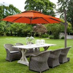 12 Ft. Aluminum 360-Degree Rotation Cantilever Patio Umbrella With Cover In Orange -Jearey jearey cantilever umbrellas lk12 orange 31 1000