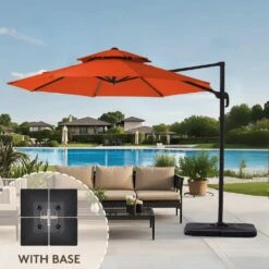 12 Ft. Aluminum 360-Degree Rotation Cantilever Patio Umbrella With Cover In Orange