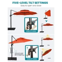12 Ft. Aluminum 360-Degree Rotation Cantilever Patio Umbrella With Cover In Orange -Jearey jearey cantilever umbrellas lk12 orange 76 1000