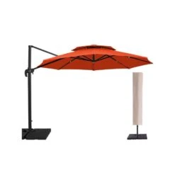 12 Ft. Aluminum 360-Degree Rotation Cantilever Patio Umbrella With Cover In Orange -Jearey jearey cantilever umbrellas lk12 orange d4 1000