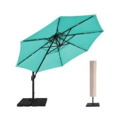 12 Ft. Aluminum 360-Degree Rotation Cantilever Patio Umbrella With Cover In Peacock Blue -Jearey jearey cantilever umbrellas lk12 pblue 40 1000