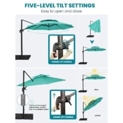 12 Ft. Aluminum 360-Degree Rotation Cantilever Patio Umbrella With Cover In Peacock Blue -Jearey jearey cantilever umbrellas lk12 pblue 76 1000