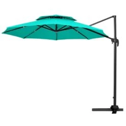 12 Ft. Aluminum 360-Degree Rotation Cantilever Patio Umbrella With Cover In Peacock Blue -Jearey jearey cantilever umbrellas lk12 pblue c3 1000