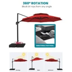 12 Ft. Aluminum 360-Degree Rotation Cantilever Patio Umbrella With Cover In Red -Jearey jearey cantilever umbrellas lk12 red 66 1000
