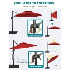 12 Ft. Aluminum 360-Degree Rotation Cantilever Patio Umbrella With Cover In Red -Jearey jearey cantilever umbrellas lk12 red 76 1000